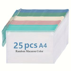 TEMU 25개입 5색 마카롱 메시 지퍼백 - A4 사이즈 교실 및 사무용품 정리함 | 플라스틱 문서 보관 파우치, 색상 랜덤