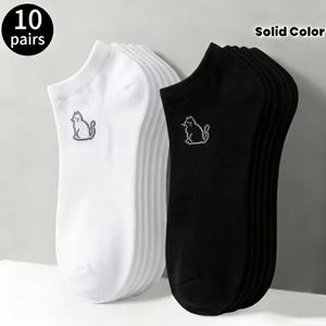 TEMU 귀여운 고양이 패턴 여성용 발목 양말 10켤레, 여성용 봄/여름 단색 발목 양말, 남녀 모두에게 적합한 통기성 좋은 부드러운 양말 (데일리/야외 활동용)