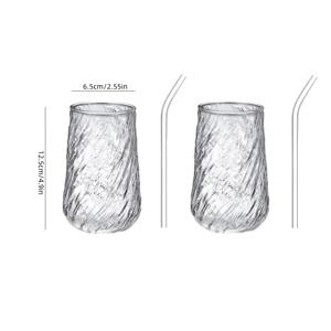 TEMU 4개 세트: 컵 2개 + 빨대 2개. 독특한 질감의 유리컵, 신기한 유리 식기, 고붕산 붕규산 유리, 커피컵, 커피 머그, 커피 바 액세서리, 내구성 있는 음료 세트. 아이스 커피/주스/밀크셰이크/차에 적합. 가정/학교/사무실/카페용 식기세척기 사용 가능 유리컵