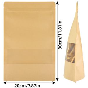 TEMU 28개입 스탠드형 자동 밀봉 크라프트지 지퍼백, 7.87x11.81인치 직사각형 반투명 창이 있는 재사용 가능한 밀봉 보관백, 포장, 보관, 배송, 샘플링 및 분류에 적합한 종이백, 표면에 자체 브랜드 태그를 부착할 수 있음, 소매업체 또는 샘플 진열 포장에 이상적, 소규모 비즈니스 및 가정용으로 현명한 선택