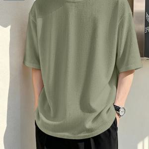 TEMU GENIO LAMODE 남성용 220G 와플 라운드넥 반팔 티셔츠, 여름 통기성 좋은 루즈핏, 텍스처감과 피부 친화적인 편안한 상의