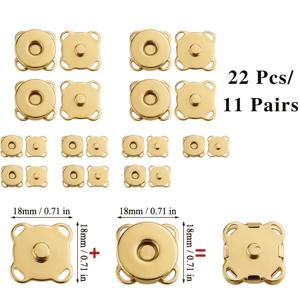 TEMU 자석 스냅 단추 22개/11쌍, 18mm/14mm 헤비듀티 자석 단추, 박음질 구멍 포함, 가방, 지갑, 옷, DIY 공예용 매칭 쌍 자석 잠금 클래스프 (실버/골든/브론즈)