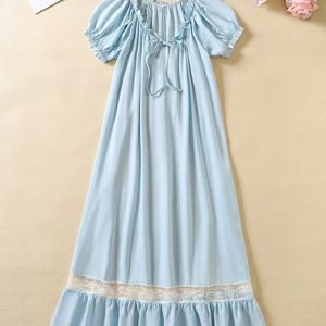 TEMU 여성용 여름 반팔 원피스, 새로운 V넥 미디 기장 루즈핏 얇은 수면복