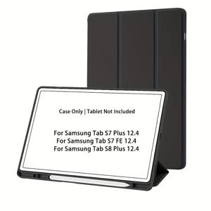 TEMU 삼성 갤럭시 탭 S8 플러스/S7 FE/S7 플러스 케이스, S펜 홀더 호환, 12.4인치 태블릿 커버, 조절 가능한 킥스탠드, 자동 깨우기/잠금, 스크래치 및 미끄럼 방지, 소프트 백 보호 케이스 (SM-X800/SM-X806, SM-T733/T736, SM-T970/T976 호환)