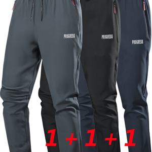 TEMU 남성용 조거 팬츠 3pcs, 드로스트링, 퀵드라이 가벼운 러닝 팬츠, 패션 프린트, 선물용으로 이상적