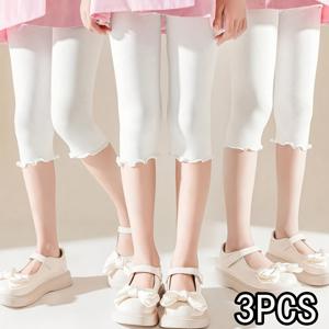 TEMU 여아용 여름용 솔리드 컬러 무릎길이 레깅스 3팩