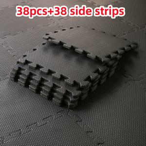 TEMU 38개 바닥 매트 엣지 스트립 + 38개 요가 매트, 피트니스 매트, 업그레이드된 크로스 패턴, 30cm 길이와 폭, 인터로킹 EVA 폼 바닥 매트, 블랙/그레이 퍼즐 운동 매트, 홈 짐 바닥재, 내구성 좋은 피트니스 장비 매트, 11.8X11.8인치
