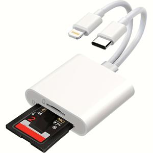TEMU 아이폰 아이패드용 SD 카드 리더기, 2in 2 USB C 메모리 SD 카드 리더기, 메모리 카드/SD용 듀얼 슬롯, 라이트닝+USB C 카메라 카드 뷰어 리더기 어댑터, 아이폰/아이패드//카메라용, 플러그 앤 플레이