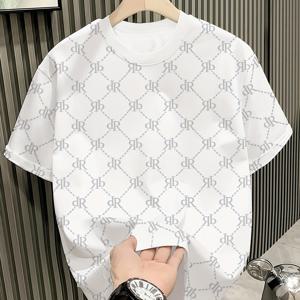 TEMU 남성 캐주얼 반팔 티셔츠 - 통기성 좋은 부드러운 니트 원단, 영어 레터 프린트 디자인, 화이트 그레이 라운드넥 루즈핏, 여름 야외 활동, 가족 모임 및 캐주얼 웨어에 적합, 약간의 스트레치, 세탁기 사용 가능