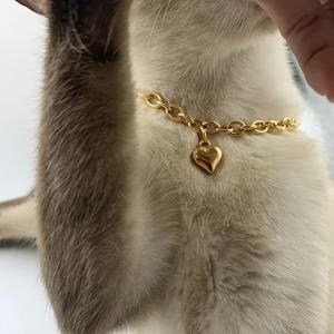 TEMU 고양이 & 소형견용 조절식 골든 하트 펜던트 칼라 목걸이 1개 - 하트가 있는 톤감 있는 반려동물 목걸이, 철제 소재, 조절식 스트랩 및 새끼 고양이와 강아지를 위한 스타일리시한 태그 액세서리 (주인과 반려동물 스타일)