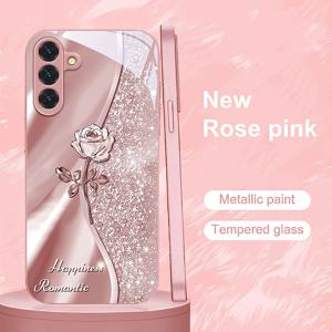 TEMU 휴대폰 케이스 - 로맨틱 장미 프린트 패턴 휴대폰 케이스, 갤럭시 S9+/S10/S20+/S20 울트라/S21 5G/S21+/S22/S23 플러스/S24 플러스/S25/S25 엣지/노트 9/노트 10/노트 10+/노트 20/노트 20 울트라에 적합, 낙하 방지 강화 유리 커버