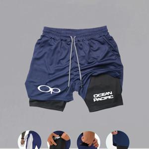 TEMU 남성용 러닝 반바지, 이중 레이어 통기성 빠른 건조, 숨겨진 휴대폰 포켓, 체육관 타월 걸이, 고탄력