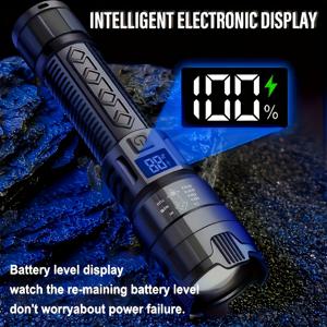 TEMU B B BRIGHT 충전식 LED 손전등, IP44, 컴팩트 디자인, 조절 가능한 초점 및 배터리 수준 표시기, 3가지 조명 옵션 제공, 야외 활동, 캠핑, 작업 및 비상 상황에 적합, 카테고리: 휴대용 손전등