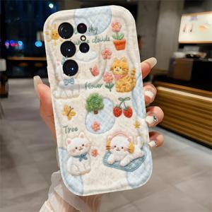 TEMU 휴대폰 케이스 - 꽃밭에 있는 고양이 휴대폰 케이스, 파란 하늘과 흰 구름, 삼성 갤럭시 A13/14/15/16 S25/S24/S23/S22/S21/S20Fe/Plus/Ultra/A56/A55/A54/A53/A52/A51/A35/A33/A32/A05/A05S/A71/A72/A73 호환