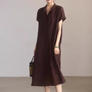 TEMU 봄 여름 가을 신상 심플 패션 클린페이스 단색 캐주얼 드레스 기품 있는 롱 스커트