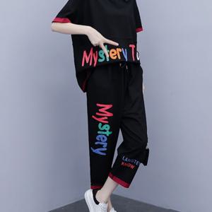 TEMU 여성용 반팔 크롭 팬츠 루즈 캐주얼 슈트