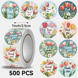 TEMU 500개/롤, 튤립 감사 패턴 스티커, 플로럴 디자인, 행복한 발렌타인데이, 크기 2.5cm/1.0인치, 원형 모양, 발렌타인데이 필수품, 선물용으로 최고의 선택. 책 장식, 봉투 장식, 케이크 장식에 적합