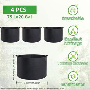 TEMU 손잡이가 달린 튼튼한 75L 부직포 식물 재배 가방 2/4/6개 세트. 가꾸기 및 재배에 적합하며, 실내외 사용 모두 가능한 300GSM 고강도 통기성 소재를 특징으로 합니다. 채소, 꽃, 감자, 토마토에 이상적입니다.