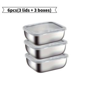 TEMU 6pcs 스테인리스 스틸 직사각형 식품 보관 용기 세트 (뚜껑 3개 + 용기 3개), 누수 방지 및 적층 가능, 채소, 과일, 샐러드, 고기 등에 적합, 음식 준비 용기 및 캠핑 필수품으로 사용 가능