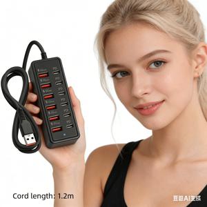 TEMU 2026년 최신 12포트 USB 허브 6 USB + 6 Type-C PD 66W 고속 충전 (스마트폰, 태블릿, 노트북, PD 장치용) 소형 멀티 포트 충전기