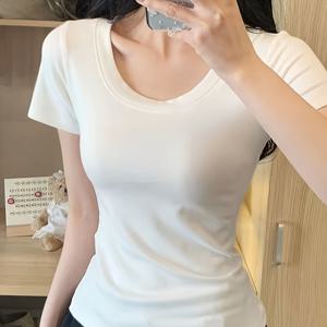 TEMU 봄/여름용 방향성 워킹 한국/일본 남녀공용 단색 티셔츠