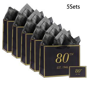 TEMU 1/2/5개 세트 우아한 블랙 & 골든 80세 생일 선물 가방, 남성 및 여성용 - 1946년생용, 기념일 파티 장식용, 티슈지 & 카드 포함, 80세 기념 추억의 포장용