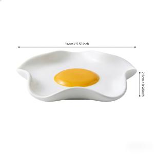TEMU 창의적인 수란 세라믹 접시 & 스푼 받침대 - 다용도 탁상용 서빙 트레이, 반지 접시, 주얼리 홀더용, 식탁, 반지 홀더, 주얼리 진열대, 수란용 장식 접시, 달걀 트레이