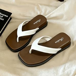 TEMU 여성용 빈티지 컬러 블록 통굽 슬리퍼, 여름용, 아웃도어용, 해변용, 휴가용, 여성 신발