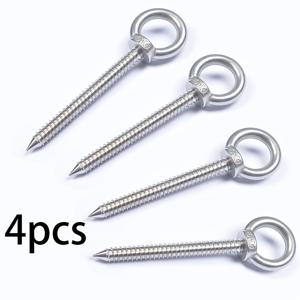 TEMU 헤비듀티 셀프 태핑 아이 나사 4개, 은색 아이 후크, 금속 나선형 천장 후크, M5x80 나사산 - DIY 코르크 공예, 나무 액자 걸이, 천장 후크 설치, 목재 접합 및 고정, 케이블 및 전선 정리, 해먹, 행잉 체어, 웨빙 스윙 체어, 요가 매트, 보트 랙, 차양, 행잉 바스켓 등 고하중 걸이용으로 적합; 실내 및 실외 사용 가능