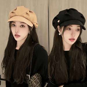 TEMU 2가지 색상의 베레모, 고급 팔각형 모자, 여성용 단색 뉴스보이 모자, 간편한 넓은 챙의 패셔너블한 외래 스타일 화가 베레모, 큰 머리 둘레로 작은 얼굴 보이기 다용도 화가 팔각형 구름 모자