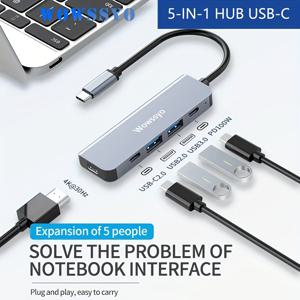 TEMU Wowssyo USB 허브, 4K HDTV, 100W 전원 공급, USB 2.0/3.0 & Type-C 충전 포트 - MacBook Pro Air, iPad Pro, XPS 등에 적합한 컴팩트 & 휴대용 어댑터, 데이터 전송 포트