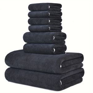 TEMU 8pcs 초극세사 초소프트 목욕 타월 세트, 27x55인치 목욕 타월 2개, 13.7x30인치 핸드 타월 2개, 13.7x13.7인치 사각 타월 4개, 빠른 건조, 높은 흡수성 및 경량 욕실 타월 세트