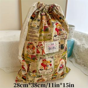 TEMU 1개 대형 빈티지 프린트 햇살 소녀 시리즈, 11X15 인치 기프트 백, 끈 봉투, 분류 봉투, 가정용 먼지 봉투, 여행 휴대용 봉투, 걸이 봉투