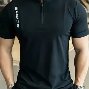 TEMU 여름 남성용 신상 아웃도어 피트니스 러닝 스탠드 칼라 반팔 트레이닝 티셔츠