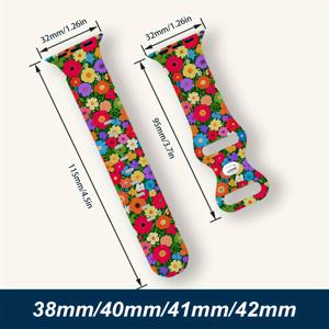 TEMU 플로럴 실리콘 밴드, Apple Watch 밴드 호환 38mm 40mm 41mm 42mm 44mm 45mm 49mm 여성 남성 선물용, 화려하고 세련된 귀여운 꽃무늬 패턴의 부드러운 손목 밴드, 방수 스포츠 스마트워치 스트랩 (Iwatch Series 10 6 5 4 3 2 1 SE Ultra25523Bdn11)