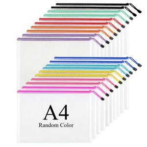 TEMU A3/A4/A5 격자무늬 지퍼 파일 가방 20개, 지퍼 로프 핸들이 있는 랜덤 색상 메쉬 파우치, 사무용품용 멀티 사이즈 문서 정리함, 미술 및 공예품 보관함