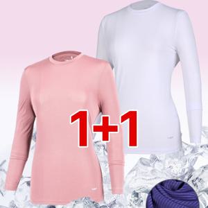 TEMU (1+1)( 2장세트! ) 여성 레이어드 쿨링웨어 냉감 아웃도어 긴팔 라운드 티셔츠(W5OPST08)