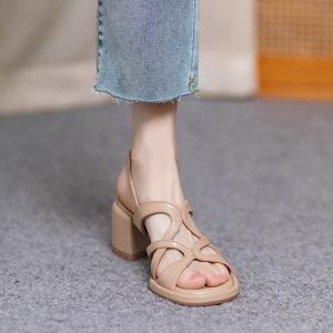 TEMU 여성용 청키 힐 크리스크로스 컷아웃 오픈토 로마 샌들, 뒤쪽 발목 스트랩과 플랫폼 솔이 있는 여성 신발