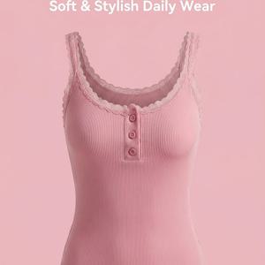 TEMU 캠이솔 탑, 골지 소재 + 레이스 스트랩, 실용적이고 섬세한 기본 스타일