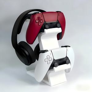 TEMU PS5 콘솔용 3-in-1 책상 거치대, 헤드셋 홀더 포함, 게임패드 2개 및 헤드폰 1개용 게이밍 정리함, PlayStation 5용 충전 기능 없는 데스크탑 도크, Xbox용, 화이트 및 블랙