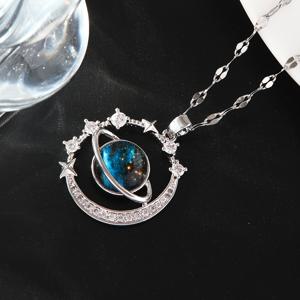 TEMU 1개 여성용 패션 펜던트 목걸이 SATURN 행성 모양 합성 지르코니아 세팅 칼라본 체인 생일 파티 연회 기념일 선물, 새해 발렌타인데이 주얼리