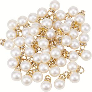 TEMU 50개 12mm 아크릴 화이트 모조 진주 장식, 모조 진주 비즈와 라인스톤 액센트로 DIY 다이글 귀걸이, 목걸이 보석 만들기