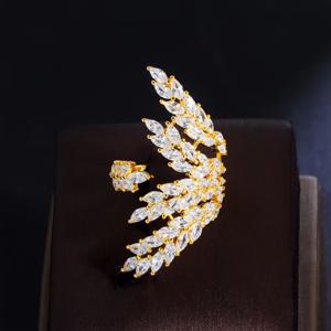 TEMU 인조 지르코니아와 황금빛 밀 이삭 디자인의 패션 빈티지 구리 반지, 18k 골드 도금 사이즈 조절 가능한 여성용 검지 반지, 연애중인 여자친구를 위한 연회 선물 또는 휴일 선물용