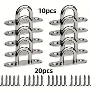 TEMU 30개입, 스테인리스 스틸 스크류 후크 10개 및 마운팅 스크류 20개 포함 세트, M5 패드 아이 플레이트 (링 포함), 해양 장비용, 고강도 천장 및 벽걸이 펜던트