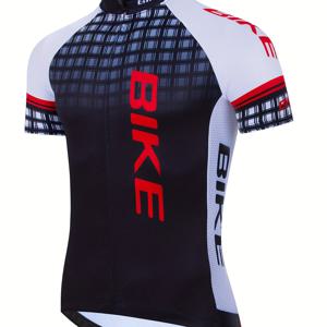 TEMU 남성용 BIKE 프로페셔널 사이클링 셔츠 통기성 폴리에스터 니트 원단 기하학 패턴 라운드 넥 반팔 레귤러 스타일 라이딩용 90% 폴리에스터와 10% 스판덱스 중간 신축성 여름/봄/가을 시리즈