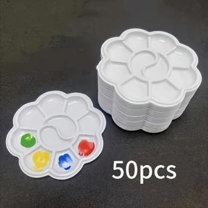 TEMU 50개 미니 꽃 모양 플라스틱 페인트 팔레트 - 미술 페인팅 트레이 수채화, 아크릴 및 수채화 안료 혼합용, 파티션형 컬러 팔레트, 아티스트에게 적합, 내구성이 좋고 세척이 용이한 페인팅 도구
