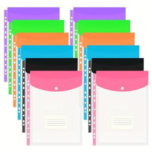 TEMU 플라스틱 지갑 A4 펀치 홀 포켓 - 다양한 색상의 12개의 A4 플라스틱 파일 폴더, 봉투 폴더 라벨 포켓, 학교 사무용 문구 용품, 11홀 확장 가능한 루즈리프 바인더