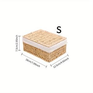 TEMU 3개 1개 스타일 라탄 수납 바구니 - 수제 메이크업 및 잡화 정리함, 빈티지 컨트리 스타일, 패브릭 안감, 거치 가능 직사각형 선물 상자 (거실, 침실, 세탁실용), 담요, 베개, 옷 보관에 적합