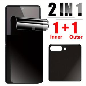TEMU Samsung Galaxy Z Flip 7/6/5/4/3 5G 호환 2-In-1 프라이버시 스크린 보호 필름, 풀 스크린 보호, 고화질 시야, 지문 인식 지원, 스크래치 방지, 지문 방지, 초박형 디자인 제공