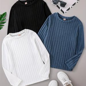 TEMU 남아 의류 3종 세트, 남아용 옷, 남아복, 봄/가을 스타일, 인터록 원단 긴팔 상의, 겉옷 티셔츠, 봄, 가을에 적합, 베이스 레이어, 라운드넥 셔츠, 신학기 시즌, 졸업 시즌, 휴가용